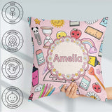 Custom Name Cute Kawaii School Supplies Apple Glue Pink Seamless Square Filled Cushion Throw Pillow Sofa Bed Home Decor Zip Washable UK Made