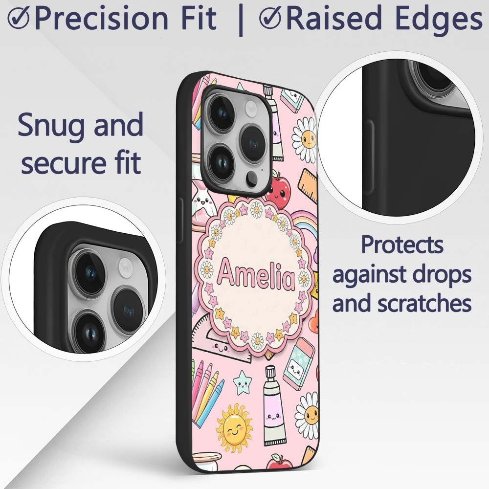 Cute Kawaii School Supplies Rainbow Apple Glue Custom Name Protective Phone Case Mobile Cover Durable Everyday Smartphone Shock Resistant