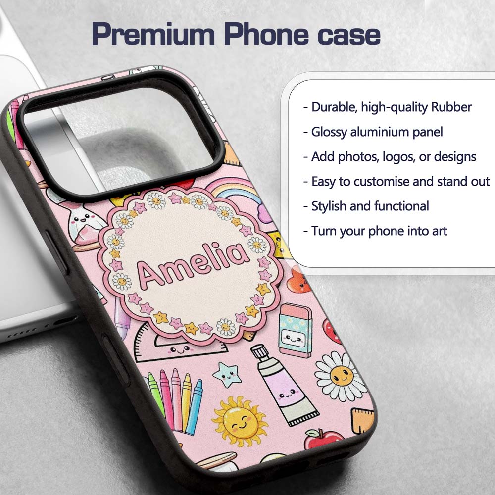Cute Kawaii School Supplies Rainbow Apple Glue Custom Name Protective Phone Case Mobile Cover Durable Everyday Smartphone Shock Resistant