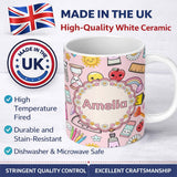 Personalized Custom Name Cute Kawaii School Supplies Rainbow Apple Glue Pink Seamless 11oz Ceramic Coffee Tea Mug White Large Handle