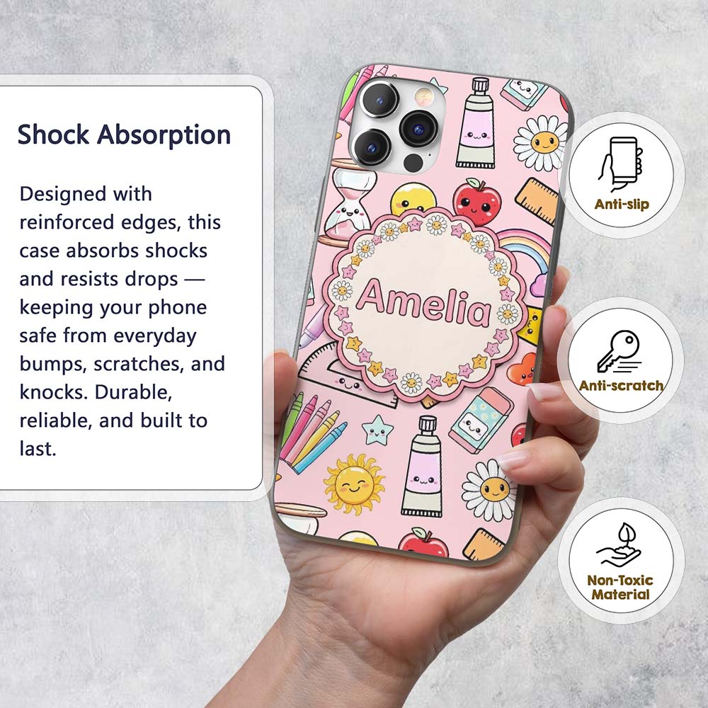 Cute Kawaii School Supplies Rainbow Apple Glue Custom Name Protective Phone Case Mobile Cover Durable Everyday Smartphone Shock Resistant