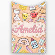 Cute Kawaii School Supplies Glue Rainbow Apple Ruler Seamless  Personalised Custom Name Super Soft Fleece Blanket Bed Sofa Throw