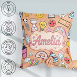 Custom Name Cute Kawaii School Supplies Glue Rainbow Apple Ruler Square Filled Cushion Throw Pillow Sofa Bed Home Decor Zip Washable UK Made