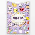 Cute Kawaii School Supplies Rainbow Apple Purple Background  Personalised Custom Name Super Soft Fleece Blanket Bed Sofa Throw