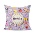 Custom Name Cute Kawaii School Supplies Rainbow Apple Background Square Filled Cushion Throw Pillow Sofa Bed Home Decor Zip Washable UK Made
