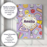 Personalised Name Cute Kawaii School Custom Premium Decorative Design Modern Room Accent Canvas Wall Art Print Decor Picture Ready to Hang