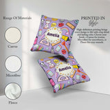 Custom Name Cute Kawaii School Supplies Rainbow Apple Background Square Filled Cushion Throw Pillow Sofa Bed Home Decor Zip Washable UK Made