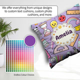 Custom Name Cute Kawaii School Supplies Rainbow Apple Background Square Filled Cushion Throw Pillow Sofa Bed Home Decor Zip Washable UK Made