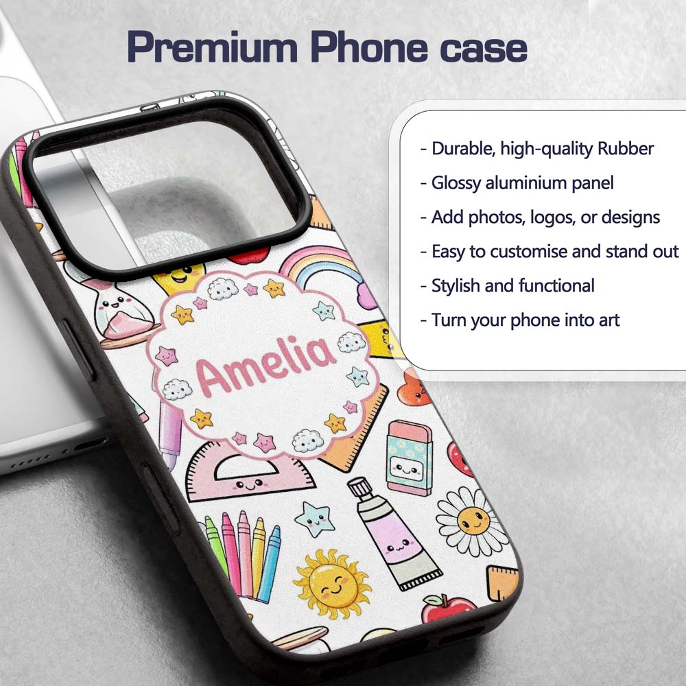 Cute Kawaii School Supplies Glue Rainbow Apple Custom Name Protective Phone Case Mobile Cover Durable Everyday Smartphone Shock Resistant