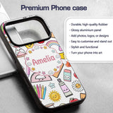 Cute Kawaii School Supplies Glue Rainbow Apple Custom Name Protective Phone Case Mobile Cover Durable Everyday Smartphone Shock Resistant