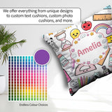 Custom Name Cute Kawaii School Supplies Glue Rainbow Apple Grey Square Filled Cushion Throw Pillow Sofa Bed Home Decor Zip Washable UK Made
