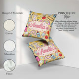 Custom Name Cute Kawaii School Supplies Rainbow Apple Background Square Filled Cushion Throw Pillow Sofa Bed Home Decor Zip Washable UK Made
