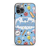 Cute Kawaii School Supplies Cat Printed Design Custom Name Protective Phone Case Mobile Cover Durable Everyday Smartphone Shock Resistant