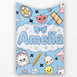 Cute Kawaii School Supplies Cat Books Clock Pencil Blue Seamless  Personalised Custom Name Super Soft Fleece Blanket Bed Sofa Throw