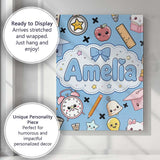 Personalised Name Cute Kawaii School Custom Premium Decorative Design Modern Room Accent Canvas Wall Art Print Decor Picture Ready to Hang