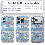 Cute Kawaii School Supplies Cat Printed Design Custom Name Protective Phone Case Mobile Cover Durable Everyday Smartphone Shock Resistant