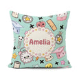 Custom Name Kawaii School Supplies Cat Books Clock Pencil Green Square Filled Cushion Throw Pillow Sofa Bed Home Decor Zip Washable UK Made