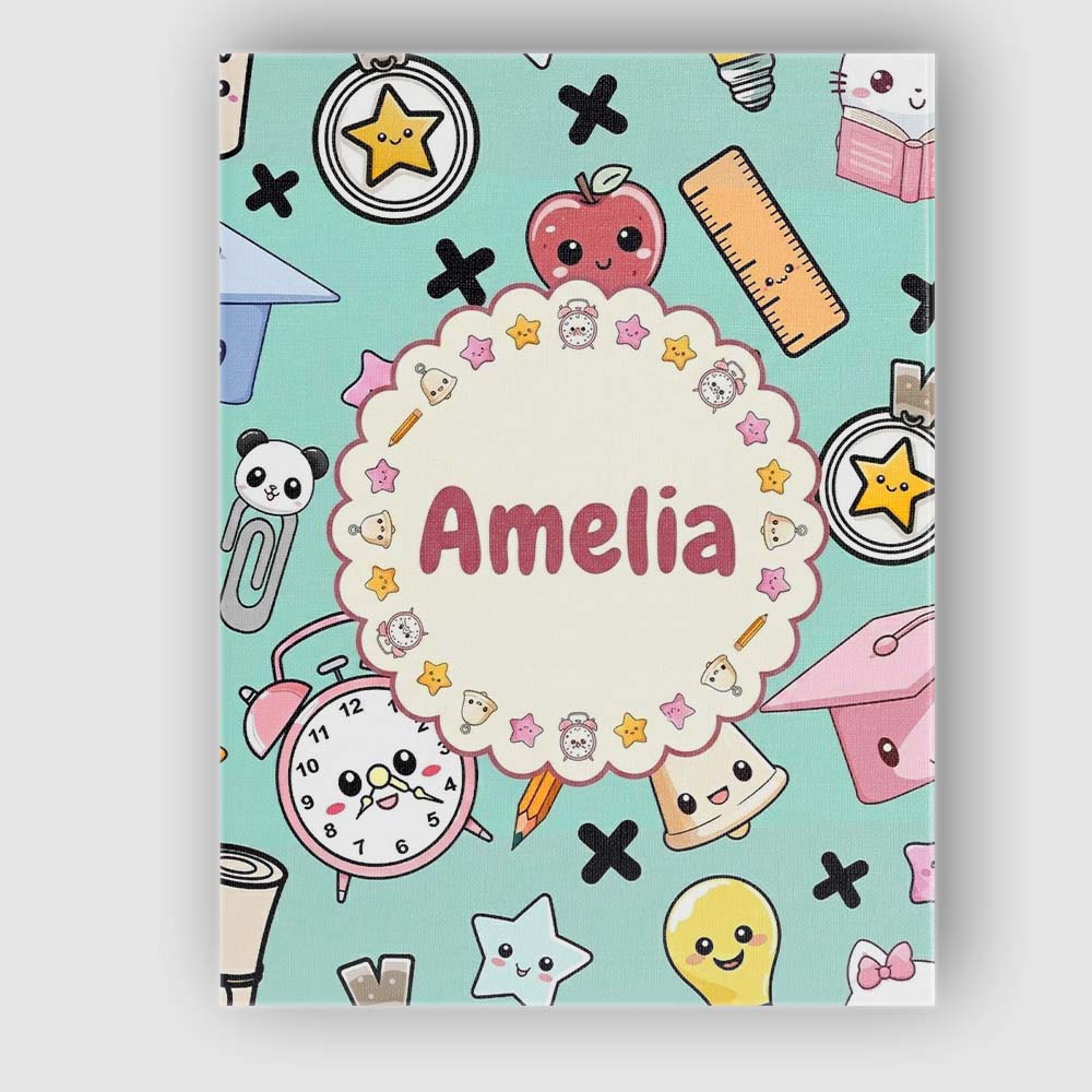 Personalised Name Cute Kawaii School Custom Premium Decorative Design Modern Room Accent Canvas Wall Art Print Decor Picture Ready to Hang
