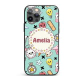 Cute Kawaii School Supplies Cat Printed Design Custom Name Protective Phone Case Mobile Cover Durable Everyday Smartphone Shock Resistant