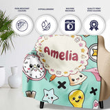 Cute Kawaii School Supplies Cat Books Clock Pencil Green Seamless  Personalised Custom Name Super Soft Fleece Blanket Bed Sofa Throw