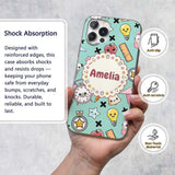 Cute Kawaii School Supplies Cat Printed Design Custom Name Protective Phone Case Mobile Cover Durable Everyday Smartphone Shock Resistant