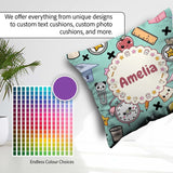 Custom Name Kawaii School Supplies Cat Books Clock Pencil Green Square Filled Cushion Throw Pillow Sofa Bed Home Decor Zip Washable UK Made