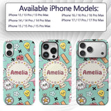 Cute Kawaii School Supplies Cat Printed Design Custom Name Protective Phone Case Mobile Cover Durable Everyday Smartphone Shock Resistant