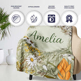 Vintage Botanical Floral Sage Green Detailed Seamless Pattern Lovely  Personalised Custom Name Super Soft Fleece Blanket Bed Sofa Throw