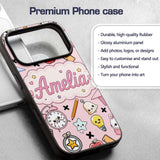 Cute Kawaii School Supplies Cat Printed Design Custom Name Protective Phone Case Mobile Cover Durable Everyday Smartphone Shock Resistant
