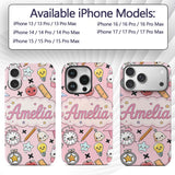 Cute Kawaii School Supplies Cat Printed Design Custom Name Protective Phone Case Mobile Cover Durable Everyday Smartphone Shock Resistant