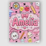 Personalised Name Cute Kawaii School Cat Custom  Unique Gift Idea Elegant Feature Canvas Wall Art Print Decor Picture Ready to Hang