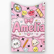 Cute Kawaii School Cat Books Apple Clock Bell Pencil Seamless  Personalised Custom Name Super Soft Fleece Blanket Bed Sofa Throw
