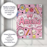 Personalised Name Cute Kawaii School Cat Custom  Unique Gift Idea Elegant Feature Canvas Wall Art Print Decor Picture Ready to Hang