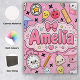 Personalised Name Cute Kawaii School Cat Custom  Unique Gift Idea Elegant Feature Canvas Wall Art Print Decor Picture Ready to Hang