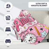 Cute Kawaii School Cat Books Apple Clock Bell Pencil Seamless  Personalised Custom Name Super Soft Fleece Blanket Bed Sofa Throw