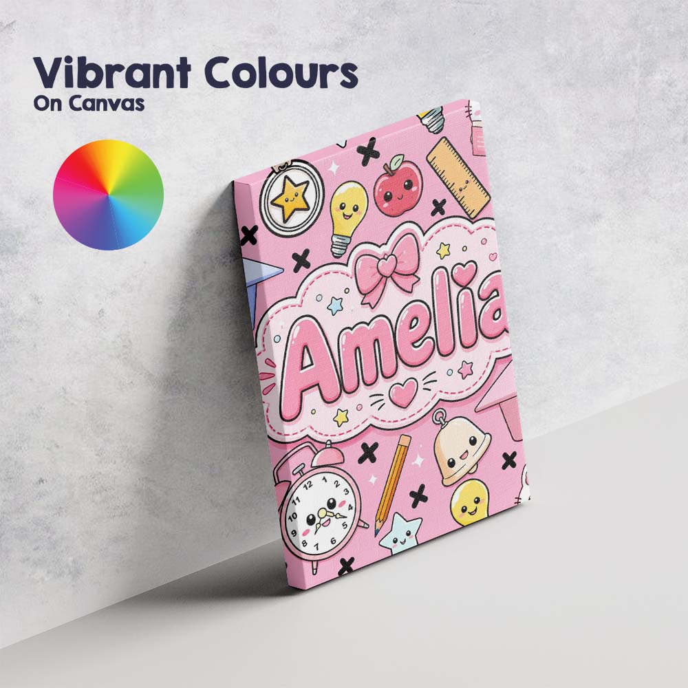 Personalised Name Cute Kawaii School Cat Custom  Unique Gift Idea Elegant Feature Canvas Wall Art Print Decor Picture Ready to Hang
