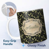 Personalized Custom Name Dark Realistic Avocado Fruit Pattern Cute Unique Gift Lovely 11oz Ceramic Coffee Tea Mug White Large Handle