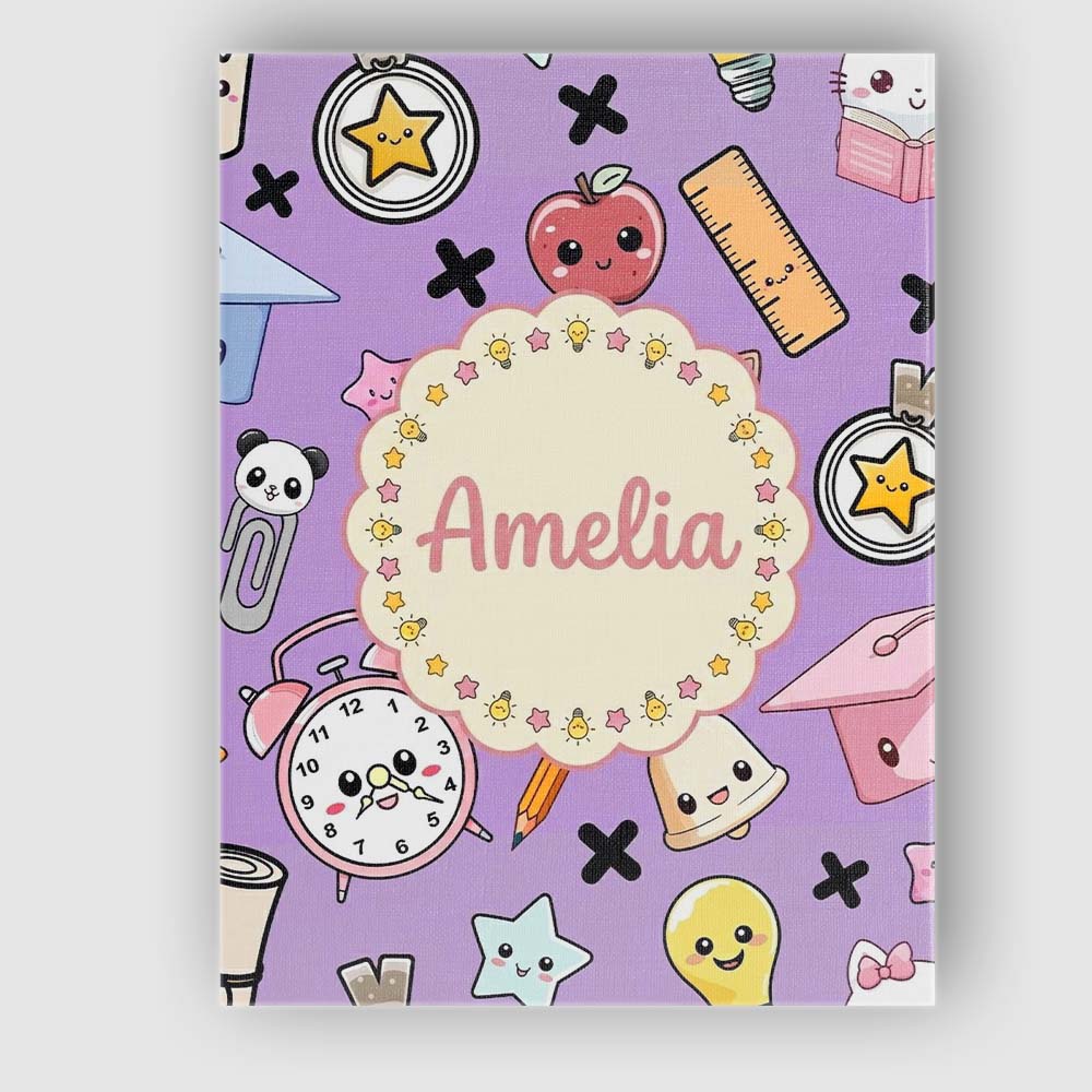 Personalised Name Cute Kawaii School Cat Custom  Unique Gift Idea Elegant Feature Canvas Wall Art Print Decor Picture Ready to Hang