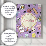 Personalised Name Cute Kawaii School Cat Custom  Unique Gift Idea Elegant Feature Canvas Wall Art Print Decor Picture Ready to Hang