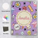 Personalised Name Cute Kawaii School Cat Custom  Unique Gift Idea Elegant Feature Canvas Wall Art Print Decor Picture Ready to Hang