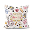 Custom Name Kawaii School Cat Books Apple Clock Bell Pencil Grey Square Filled Cushion Throw Pillow Sofa Bed Home Decor Zip Washable UK Made