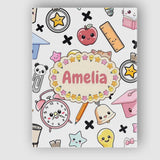 Personalised Name Cute Kawaii School Cat Custom  Unique Gift Idea Elegant Feature Canvas Wall Art Print Decor Picture Ready to Hang