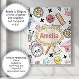 Personalised Name Cute Kawaii School Cat Custom  Unique Gift Idea Elegant Feature Canvas Wall Art Print Decor Picture Ready to Hang