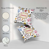 Custom Name Kawaii School Cat Books Apple Clock Bell Pencil Grey Square Filled Cushion Throw Pillow Sofa Bed Home Decor Zip Washable UK Made