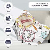 Cute Kawaii School Cat Books Apple Clock Bell Pencil Grey Seamless  Personalised Custom Name Super Soft Fleece Blanket Bed Sofa Throw