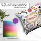 Custom Name Kawaii School Cat Books Apple Clock Bell Pencil Grey Square Filled Cushion Throw Pillow Sofa Bed Home Decor Zip Washable UK Made