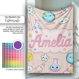 Cute Kawaii Space Rocket Planet Globe Sun Star Seamless Pattern Name  Personalised Custom Name Super Soft Fleece Blanket Bed Sofa Throw