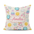 Custom Name Cute Kawaii Space Rocket Planet Globe Sun Star Cream Square Filled Cushion Throw Pillow Sofa Bed Home Decor Zip Washable UK Made
