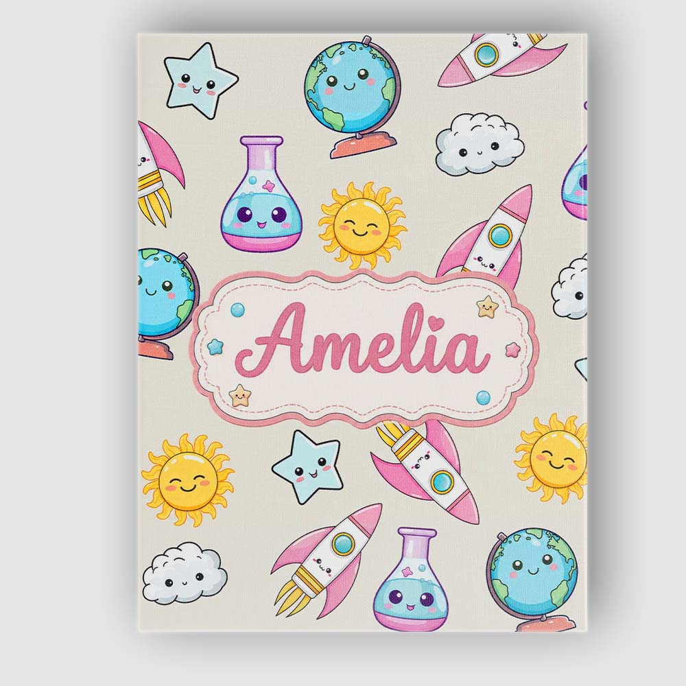 Personalised Name Cute Kawaii Space Rocket Custom  Unique Gift Idea Elegant Feature Canvas Wall Art Print Decor Picture Ready to Hang