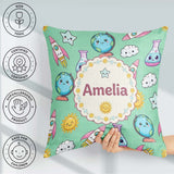 Custom Name Cute Kawaii Space Rocket Planet Globe Sun Star Green Square Filled Cushion Throw Pillow Sofa Bed Home Decor Zip Washable UK Made
